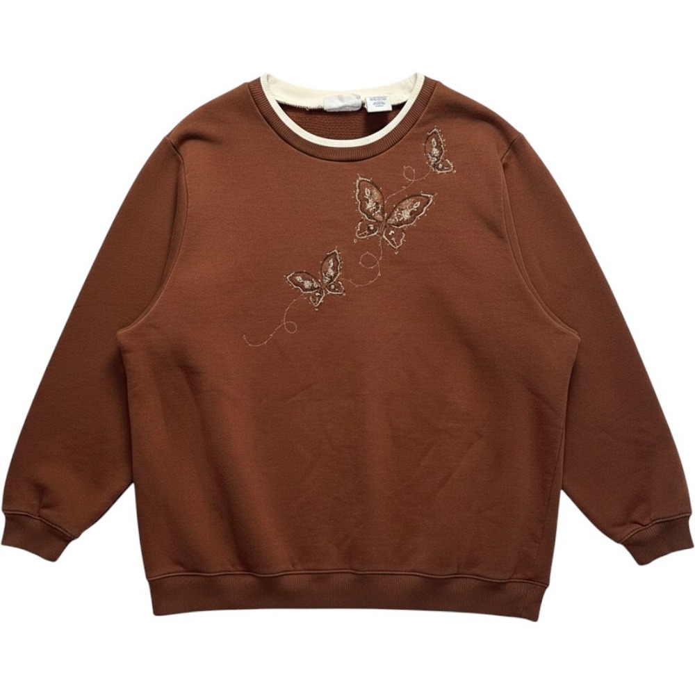 VTG Blair Womens 2XL Crewneck Sweatshirt Chocolate Brown Butterfly Embroidered
